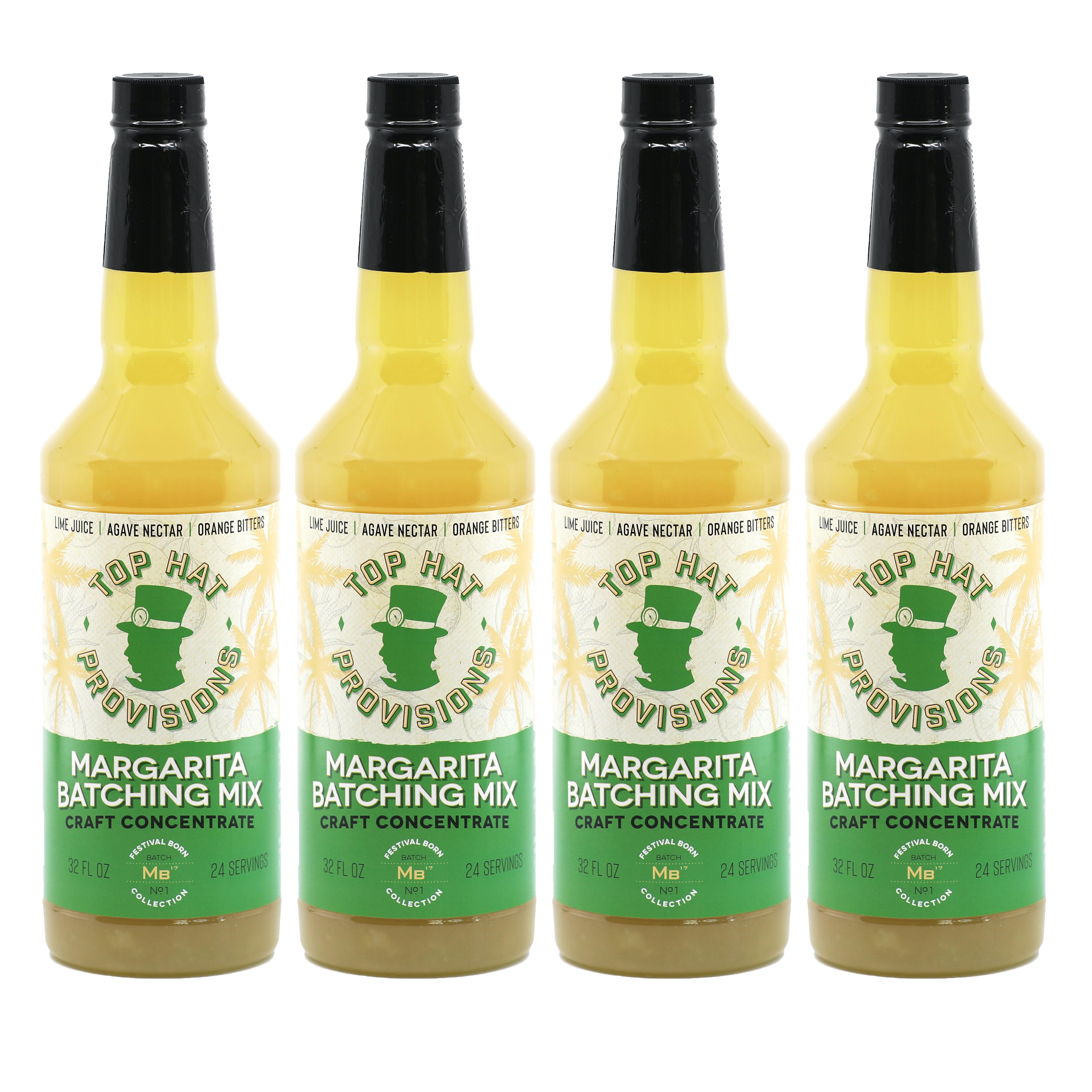 Top Hat Agave Margarita Batching Mix & 4x Frozen Margarita Concentrate - Handcrafted with Agave Nectar & Organic Lime Juice - 32oz Bottle