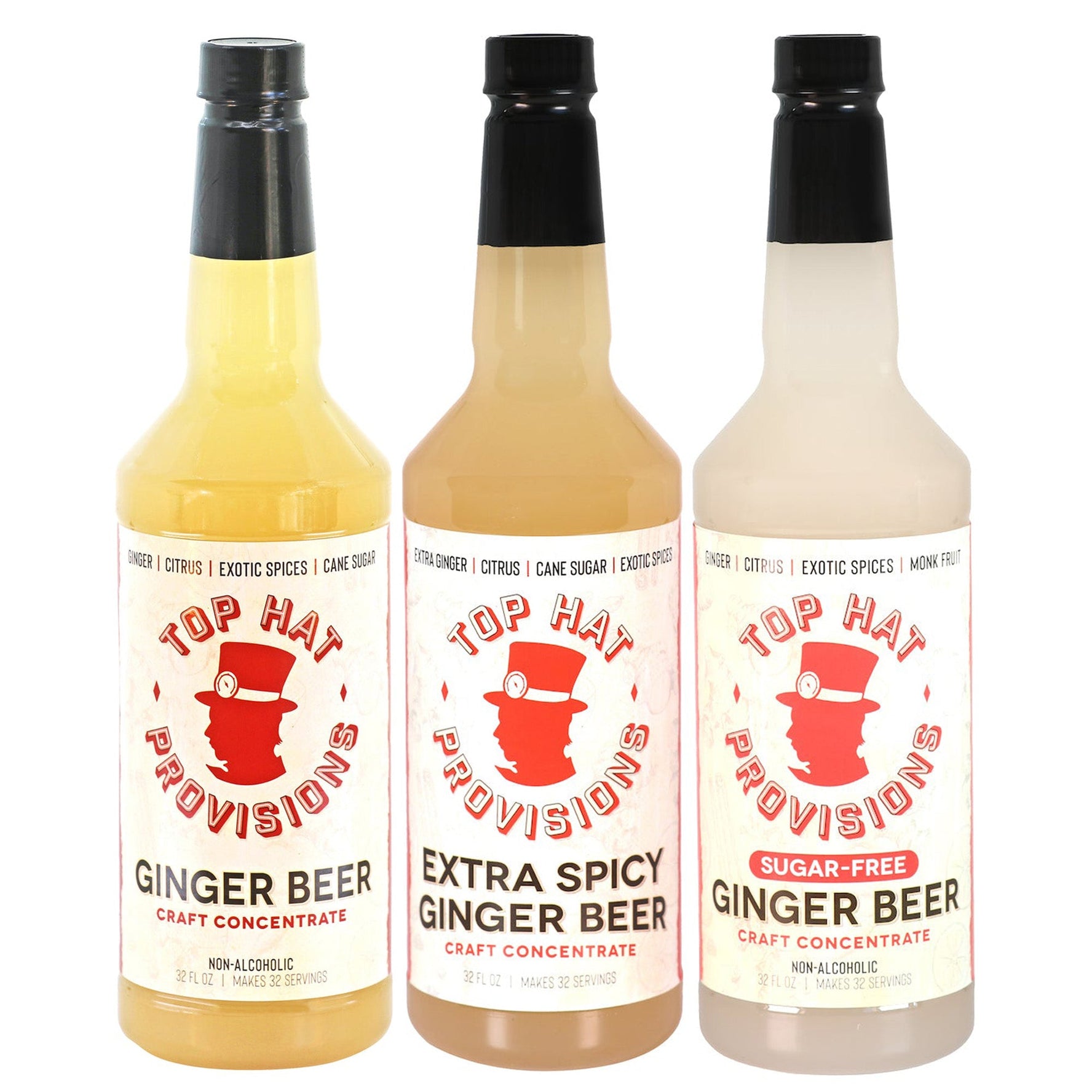 Top Hat Ginger Beer Trio - Original, Extra Spicy & Sugar Free - 3 pack 32oz bottles