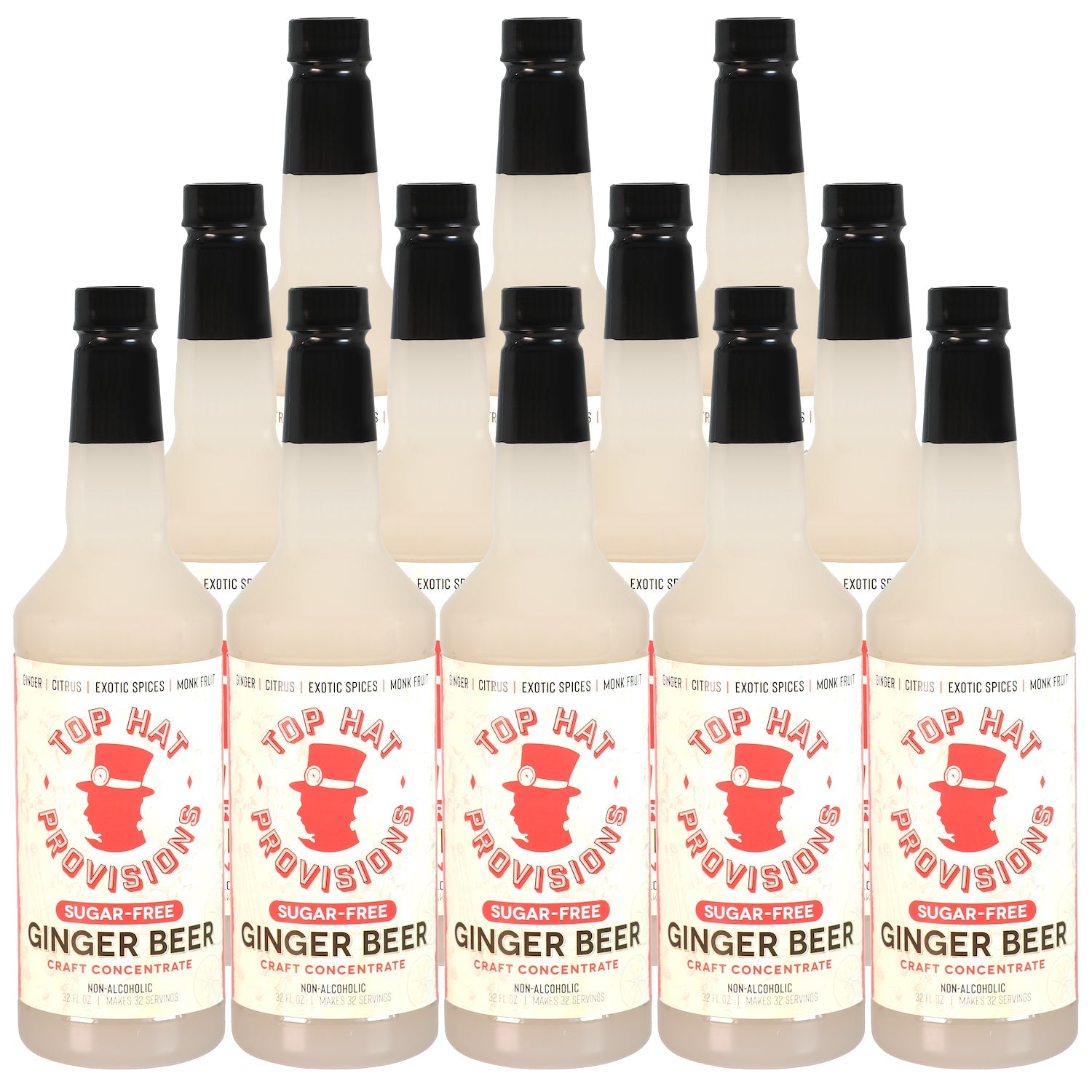 Top Hat Keto Sugar Free Diet Ginger Beer Syrup - 12pack of 32oz bottles