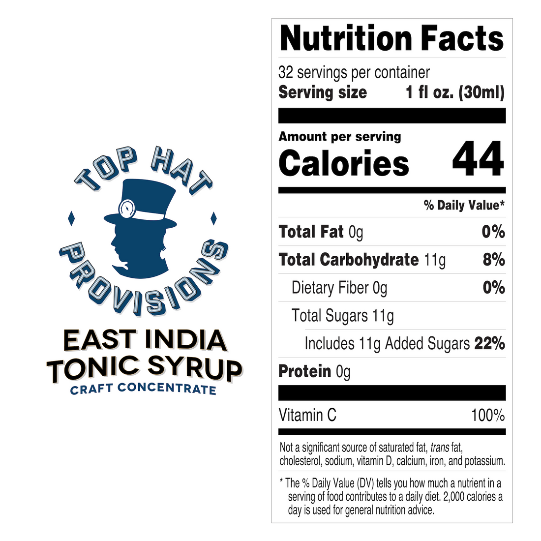 Top Hat East India Tonic Water Syrup & 5x Quinine Concentrate - 4oz Bottle