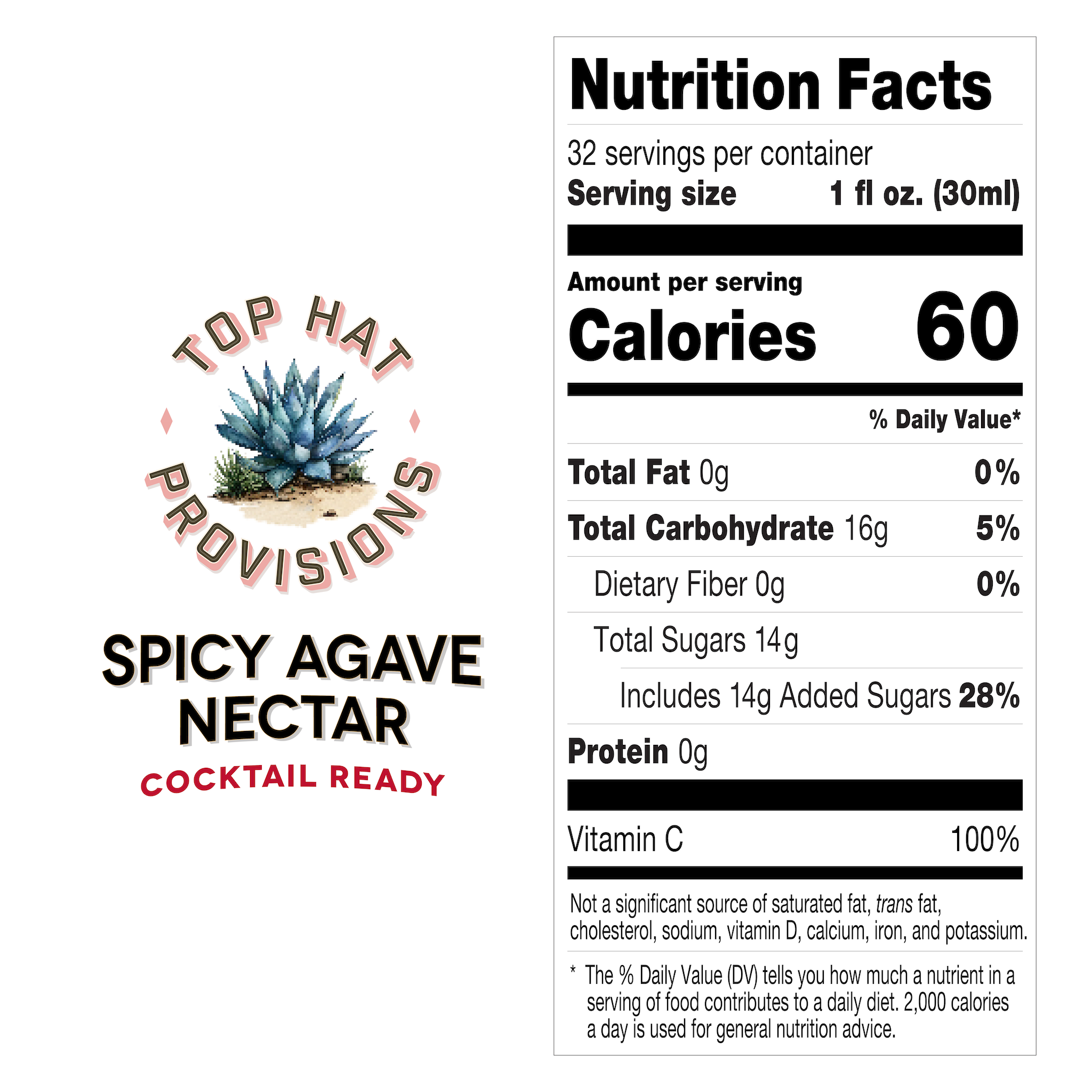 Top Hat Spicy Agave Nectar - Cocktail Ready Hot Agave Syrup