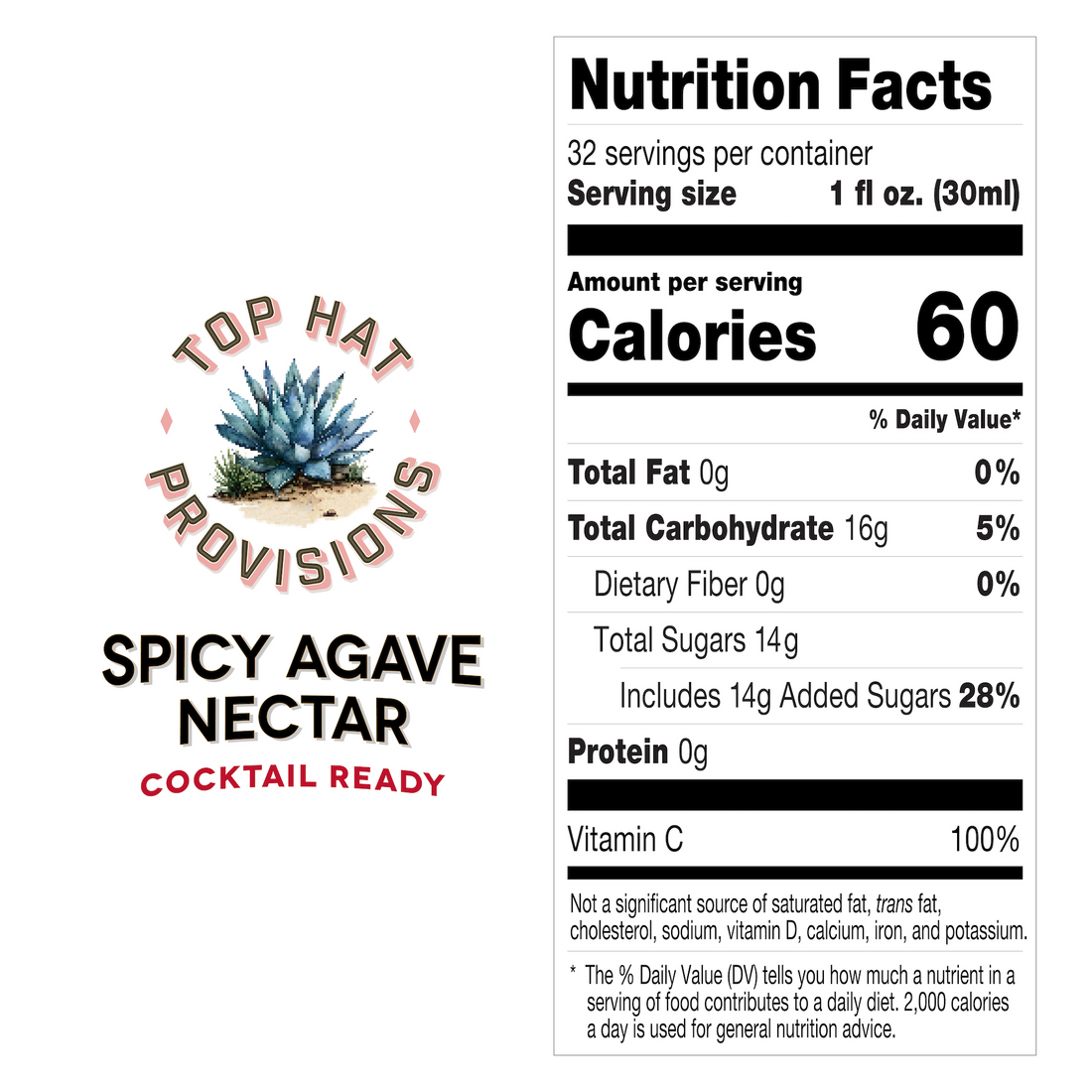 Top Hat Spicy Agave Nectar - Cocktail Ready Hot Agave Syrup