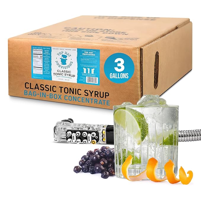 Top Hat Classic Tonic Syrup & 5x Quinine Concentrate BIB - 3 gallon Bag in Box for Commercial Soda Fountain System - Makes 18 gallons of Tonic Water