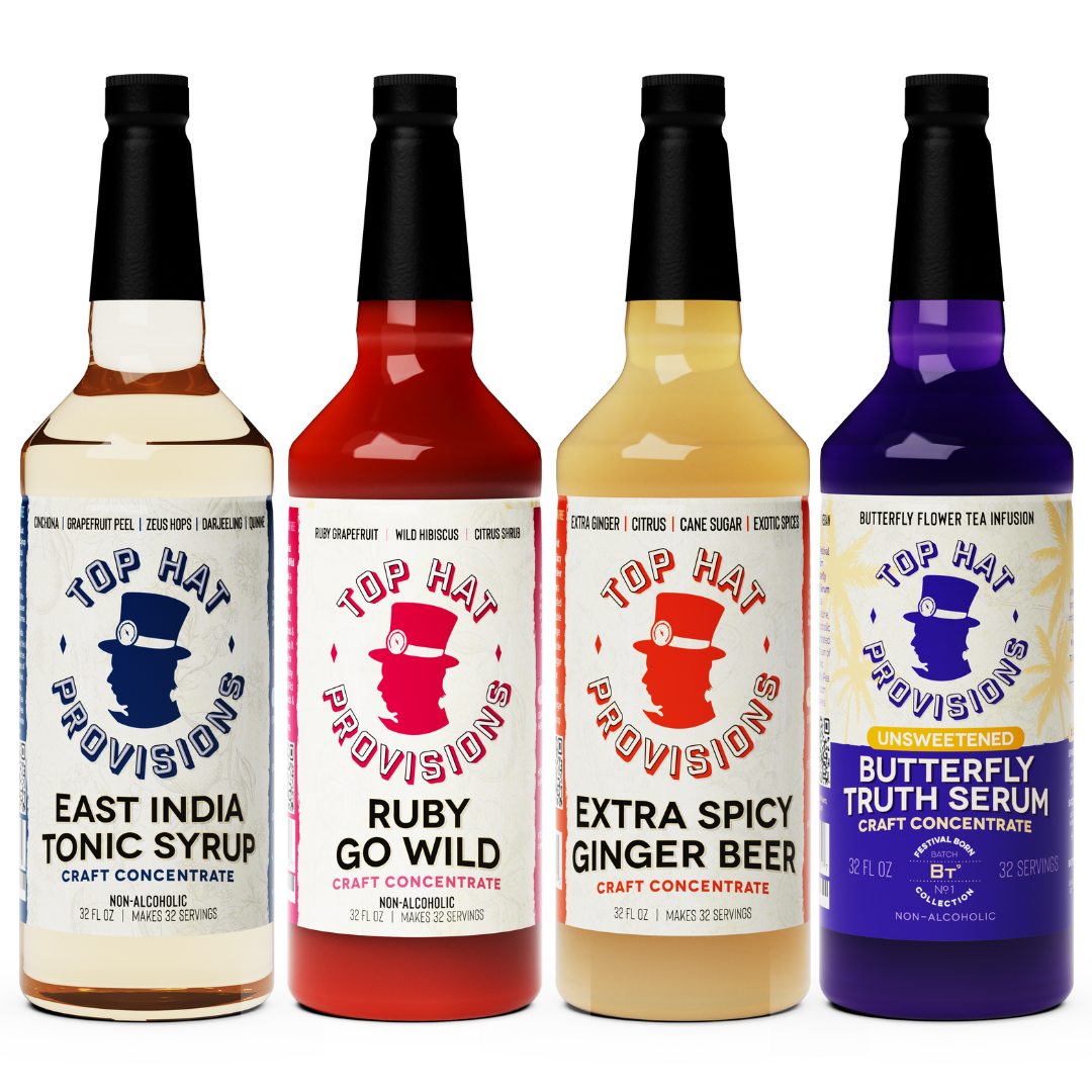 Top Hat Mocktail Mixology Combo Kit - Non Alcoholic Cocktail Mixers & Syrups - 4 pack 32oz bottles