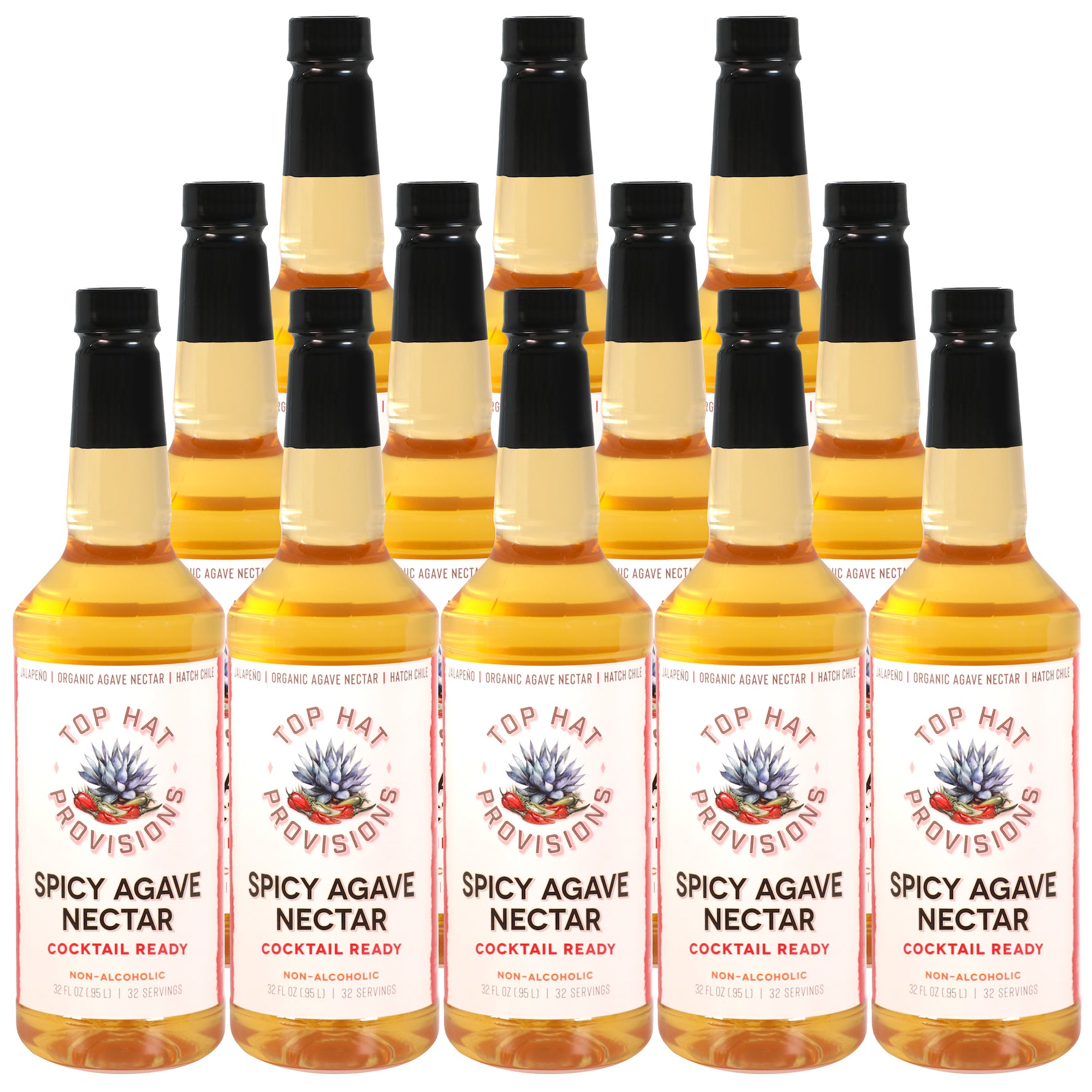 Top Hat Spicy Agave Nectar - Cocktail Ready Hot Agave Syrup - 12x32oz case
