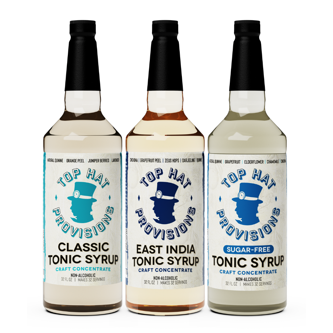 Top Hat Tonic Syrup Trio – East India, Classic, & Diet Tonic Water Concentrates - 3 Pack of 32oz Bottles