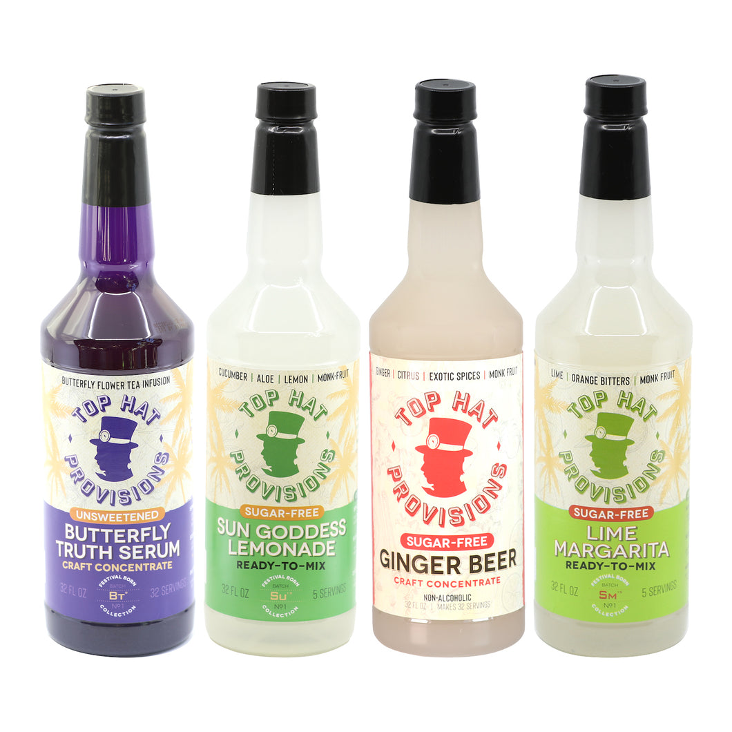 Top Hat Social Butterfly Keto Cocktail Mixer Combo Kit - 4 pack of 32oz bottles (Naturally sweetened with keto friendly / carb free / zero sugar Monk Fruit)